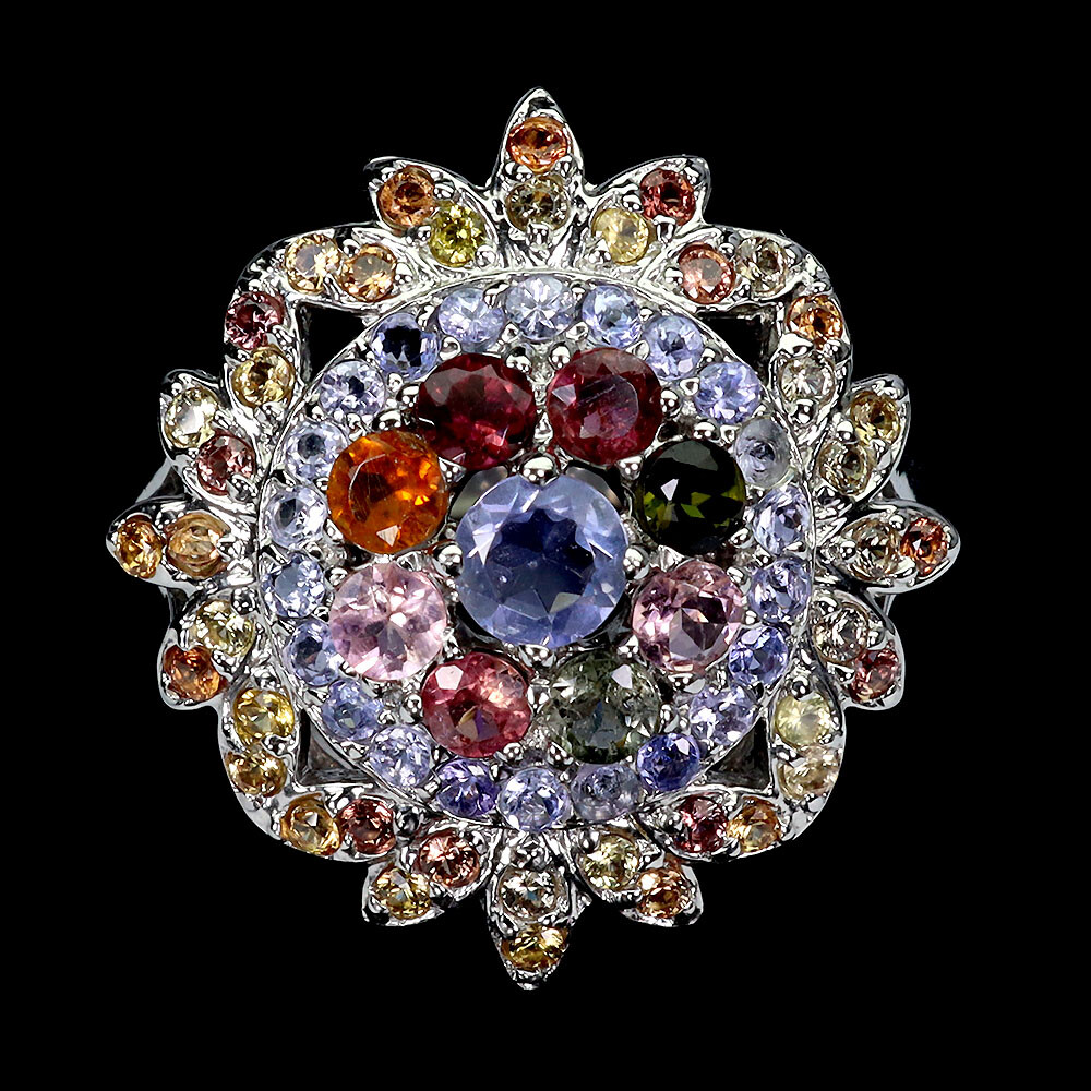 925 Sterling Silver Ring Round Tanzanite Sapphire Tourmaline Gemstone Jewelry