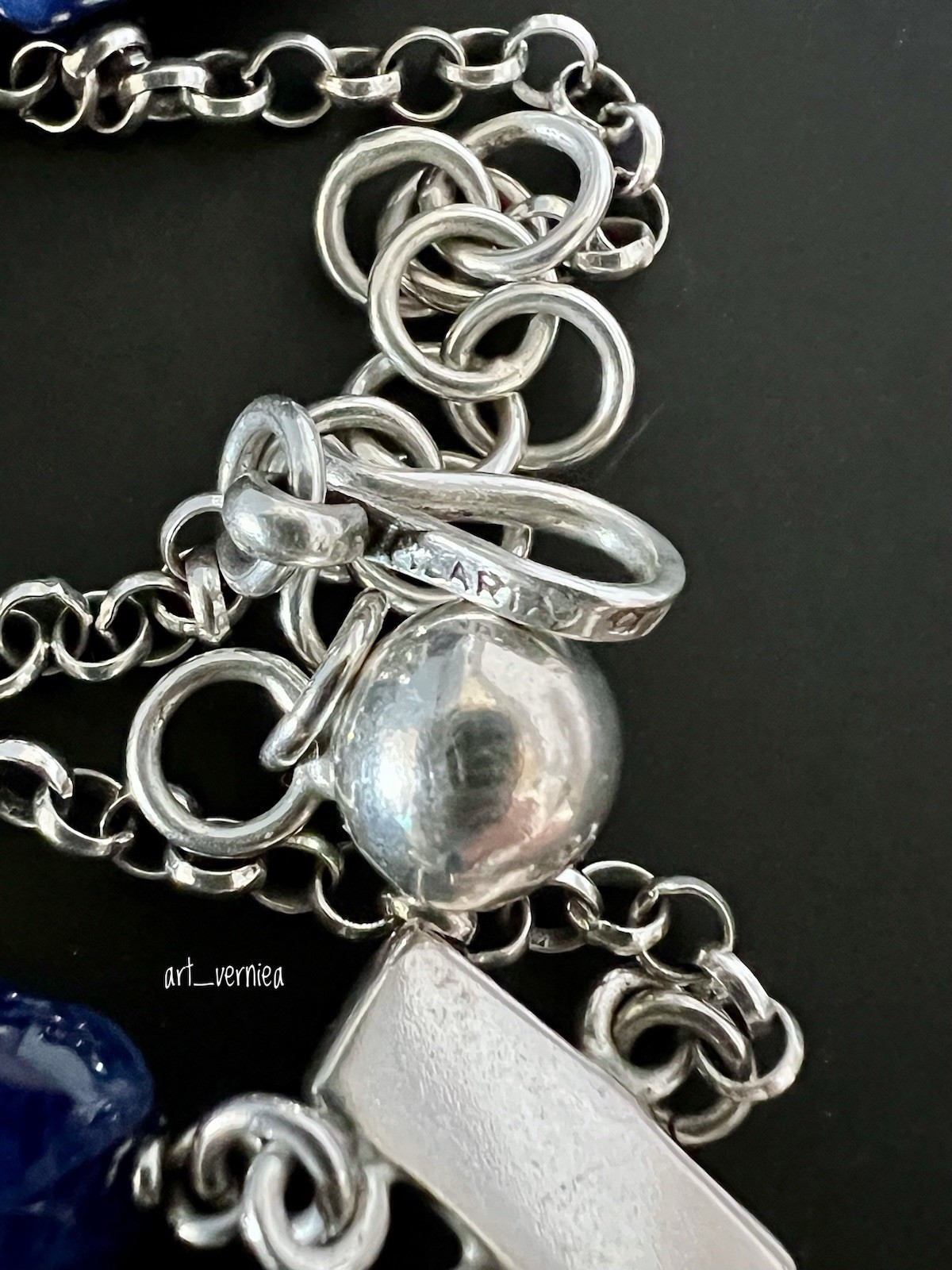 ILARIA Peru 925 STERLING SILVER BALL & SODALITE Bib Necklace – 86 g – GORGEOUS!