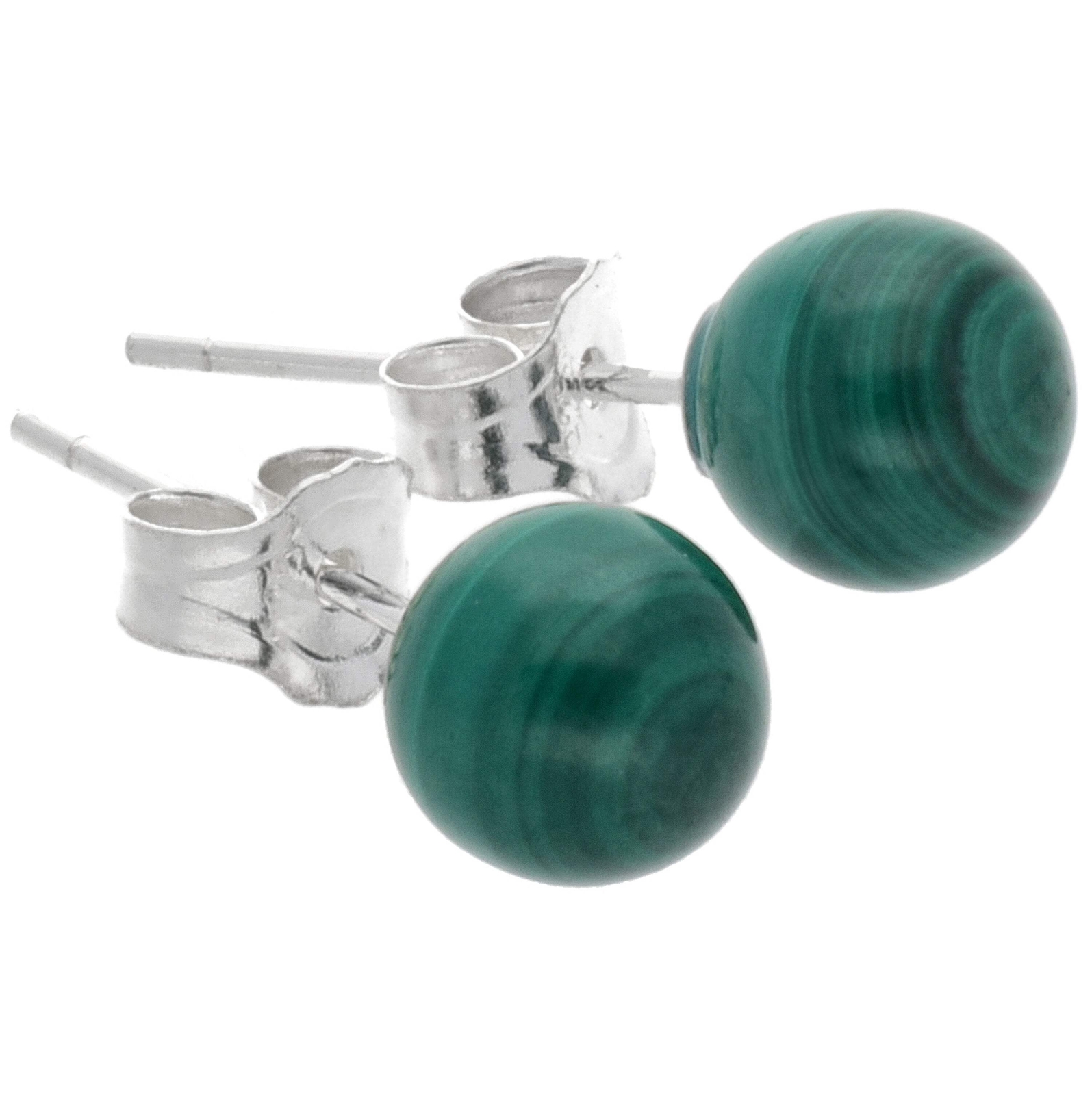 Malachite, Green Stud 6mm Ball Gemstone Earrings 925 Silver | Jewellery