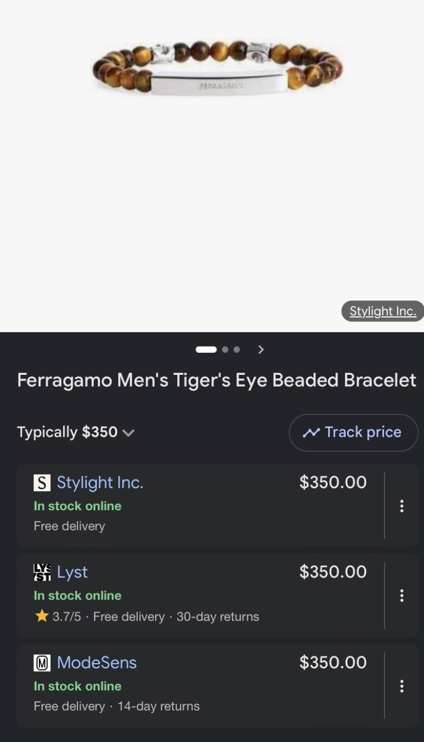 Ferragamo Mens Semi-Precious Tiger Eye Stones Logo Stretch Bracelet 19 NEW