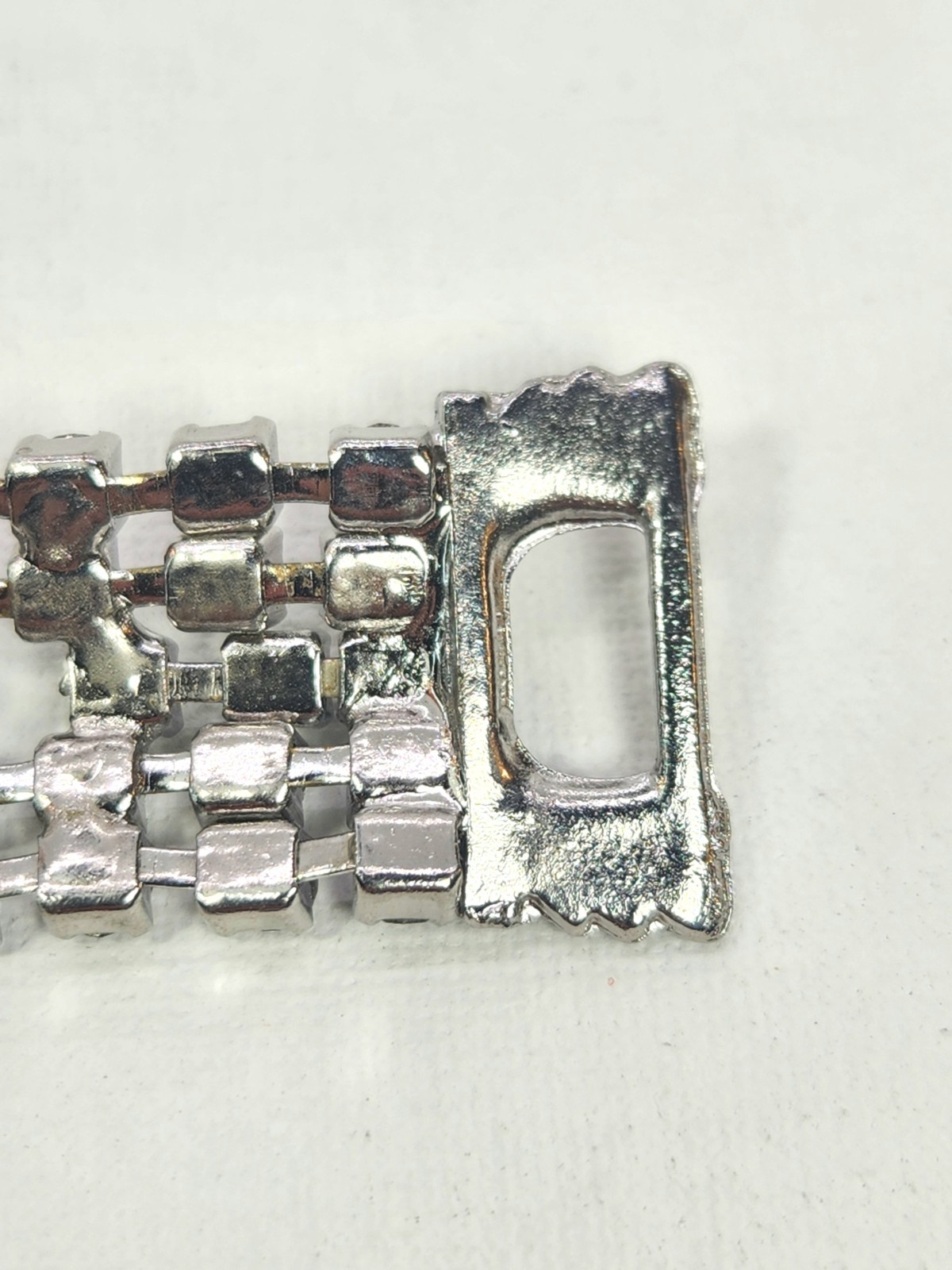 Vintage Rhinestone Bracelet Rhodium Plated White Colorless Sparkle 6 3/4″ Length