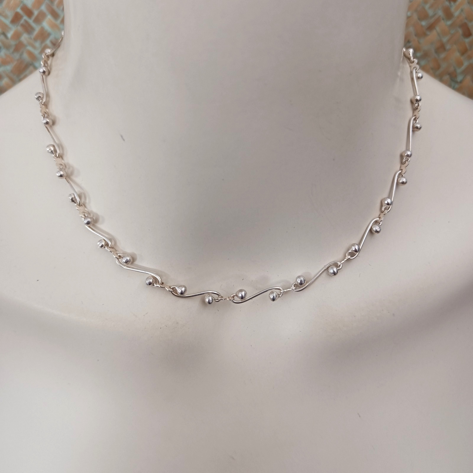 Sterling Silver Swirl Link Necklace Infinity Chain Modernist Chocker 925 Gift