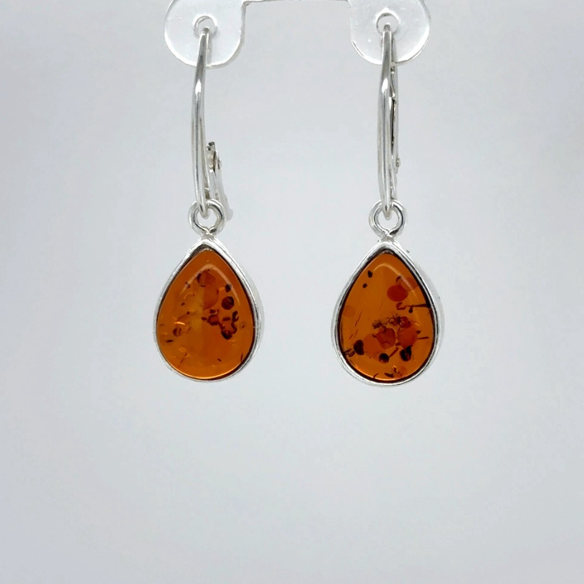 Cognac / Brown BALTIC AMBER Drop Leveback Earrings 925 STERLING SILVER #1652e