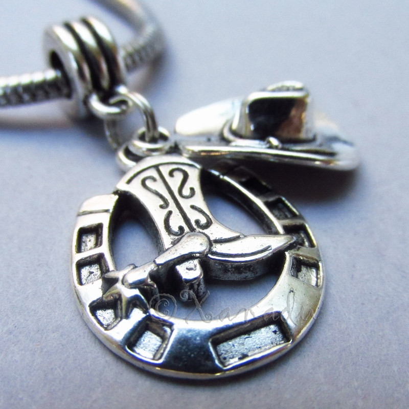 Cowboy Hat And Lucky Horseshoe European Bead Pendant For Charm Bracelets