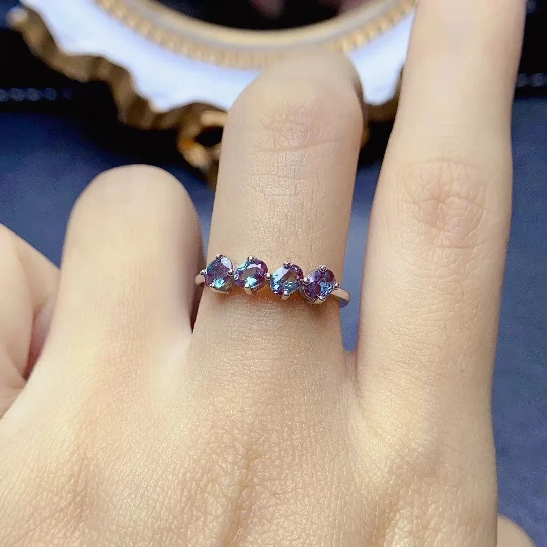 Color Changing Lab Alexandrite Gemstone Ring 3x4mm 925 Sterling Silver