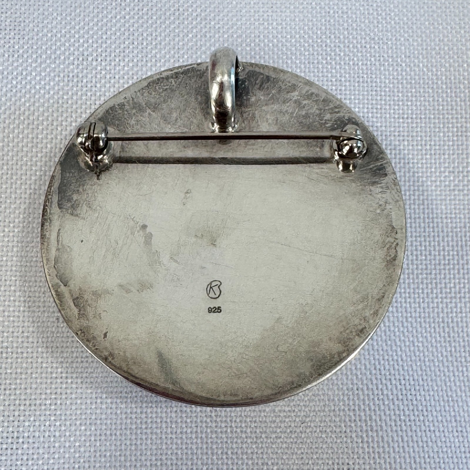 Korite Vintage 925 Sterling Silver Carved Sun Face Pin Brooch Pendant