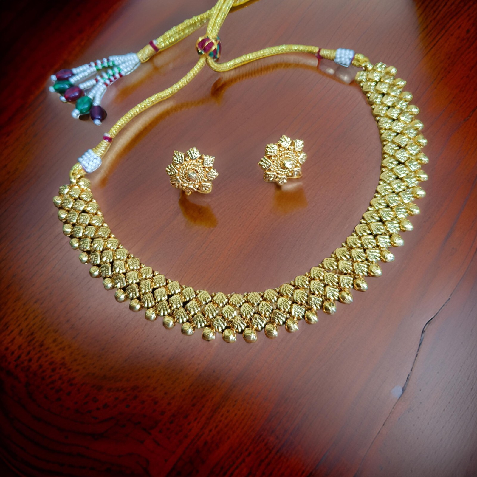 22K Gold Plated Bollywood Indian Wedding Necklace Earrings Beautiful Jewelry Set