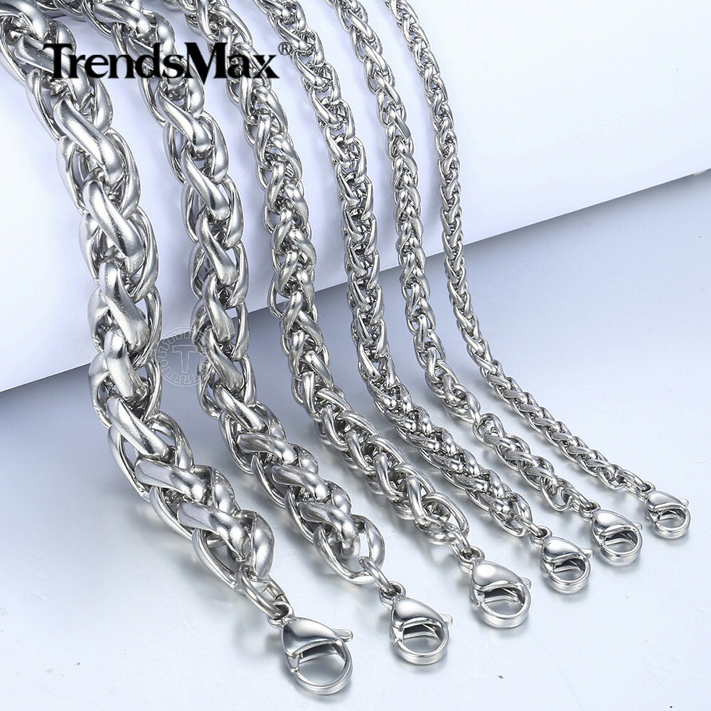 3/3.5/4/6/8/10MM Braided Wheat Spiga Chain Bracelet Silver Stainless Steel Link