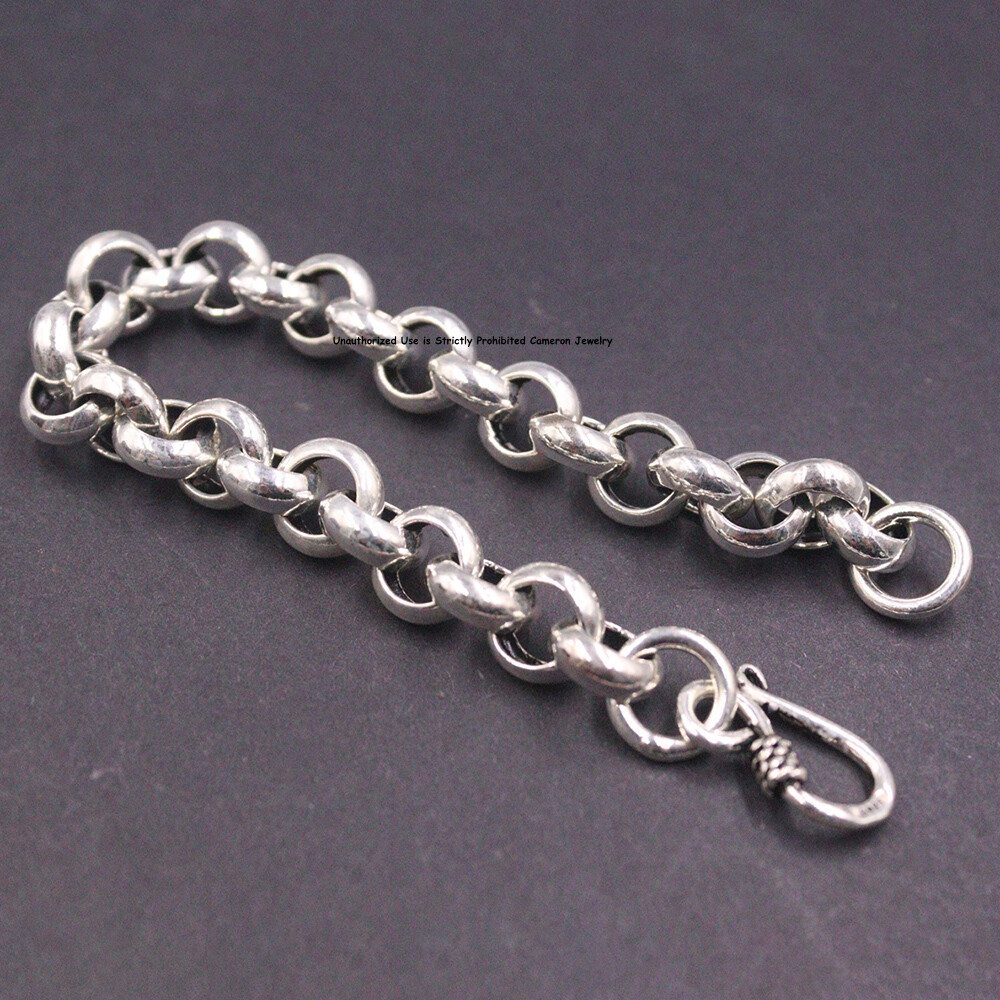 Pure S925 Sterling Silver Chain Women Men 10mm Cable Link Bracelet 25-26g 7.6in
