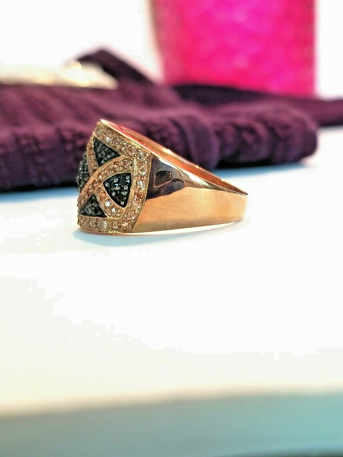 Lenox Brown CZ Rose Gold Plated Sterling Pattern Band Ring Size 7, 8, 9