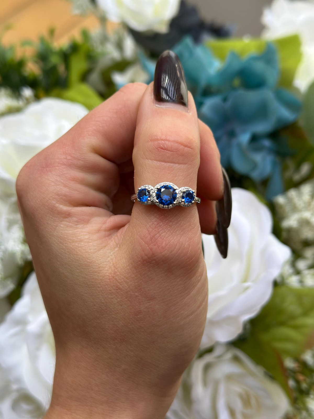 2.50 Ct Round Cut Natural Sapphire Diamond Wedding Ring 14K Solid White Gold 6