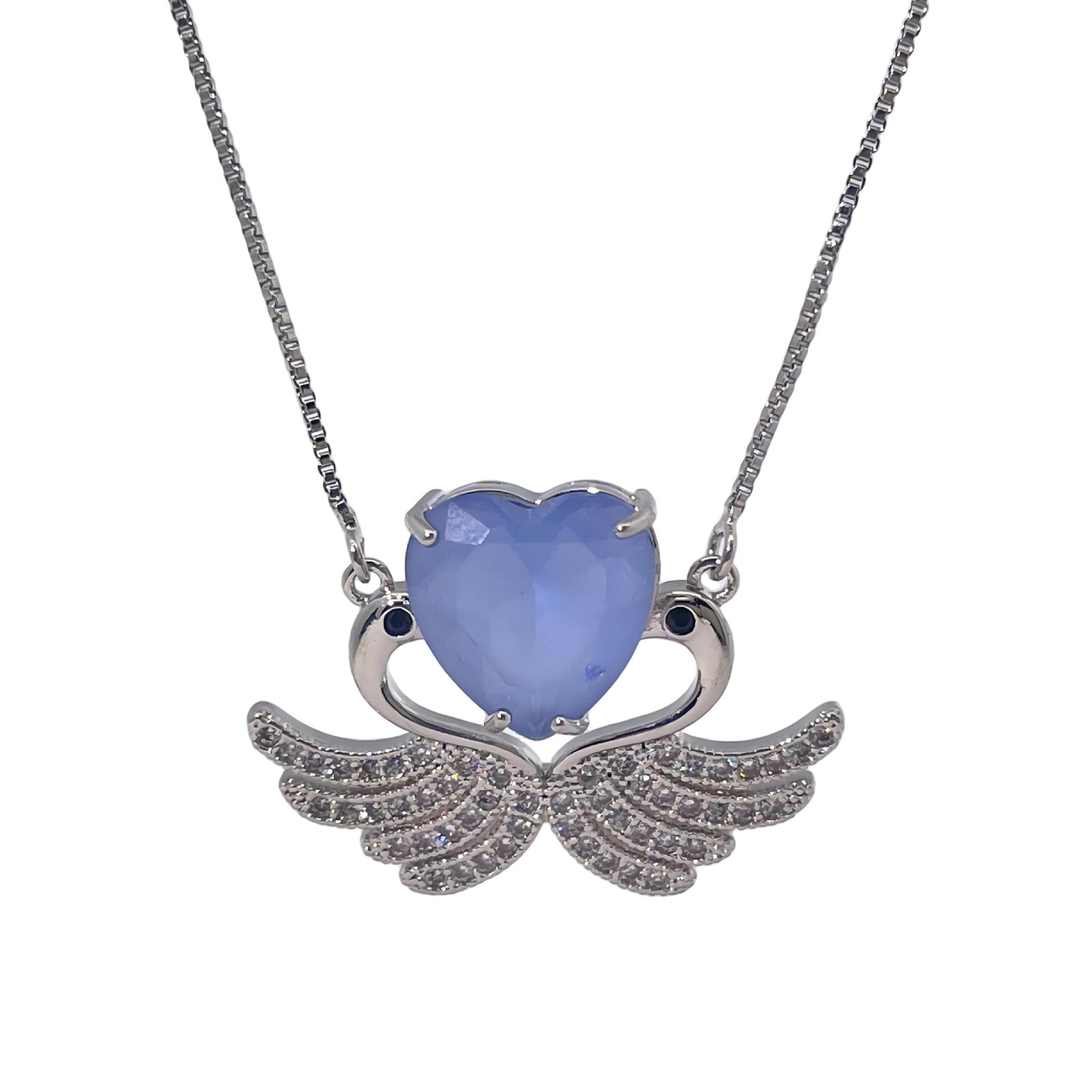 18K Gold Plated Heart & Angel Wings Necklace for Women with CZ, Adjustable Chain