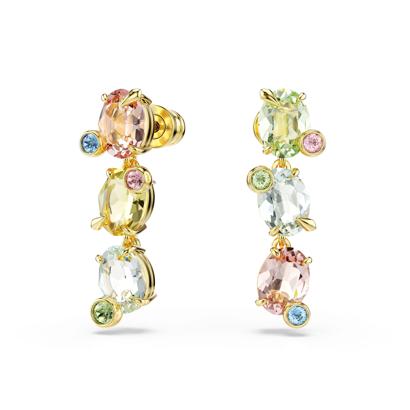 Swarovski Gema Drop Earrings, Asymmetric, Mixed Cut, Multicolor, Gold Plated