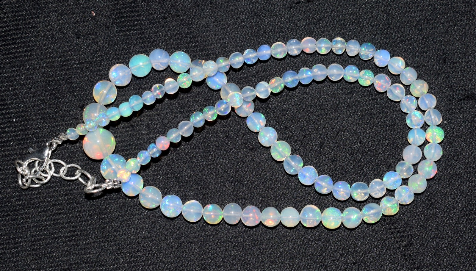 16″Natural Ethiopian Opal Welo Fire Opal Gemstone Round Bead Necklace A0589