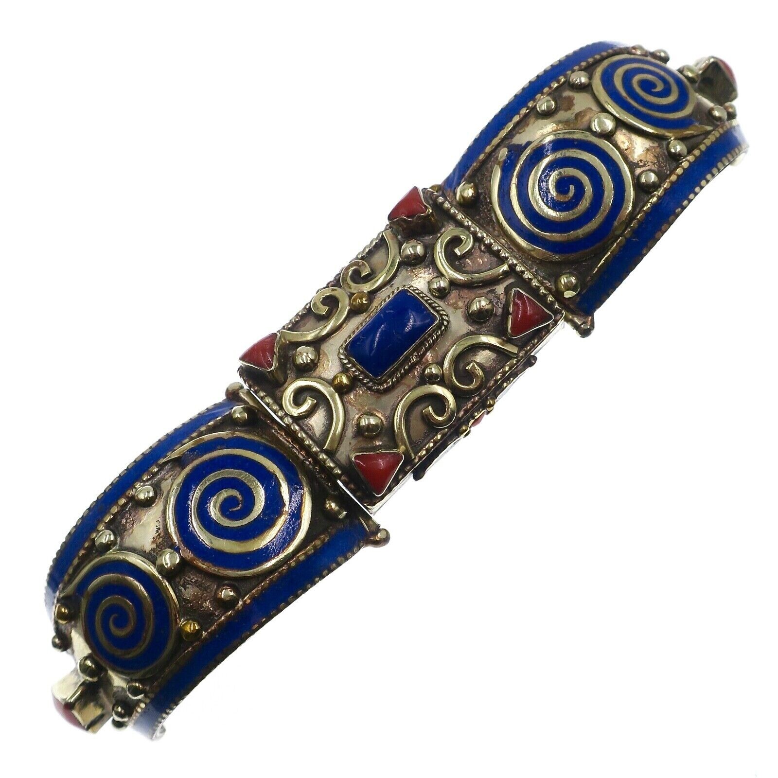 Vintage Chinese Export Sterling Silver and Cloisonne Bangle Bracelet 6-3/4 inche