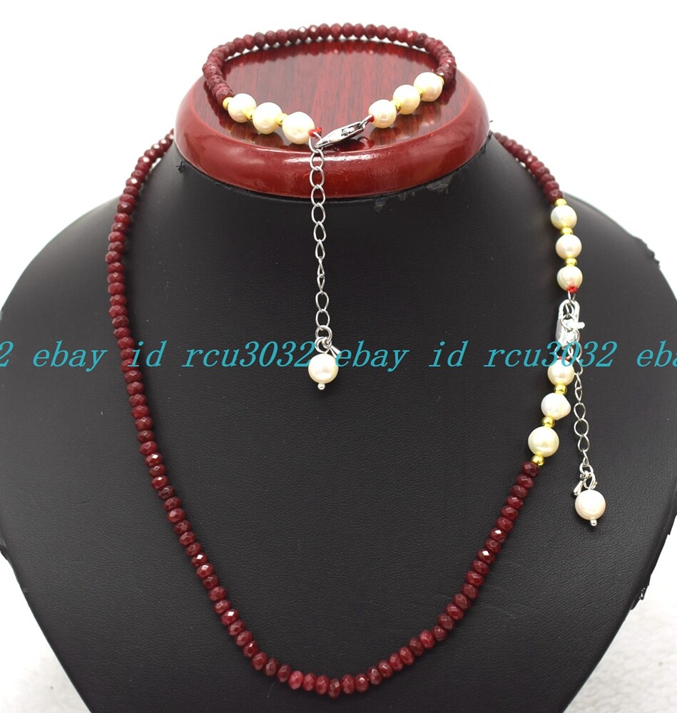 Faceted 2x4mm Multicolor Roundelle Gems & White Pearl Necklace Bracelet Set