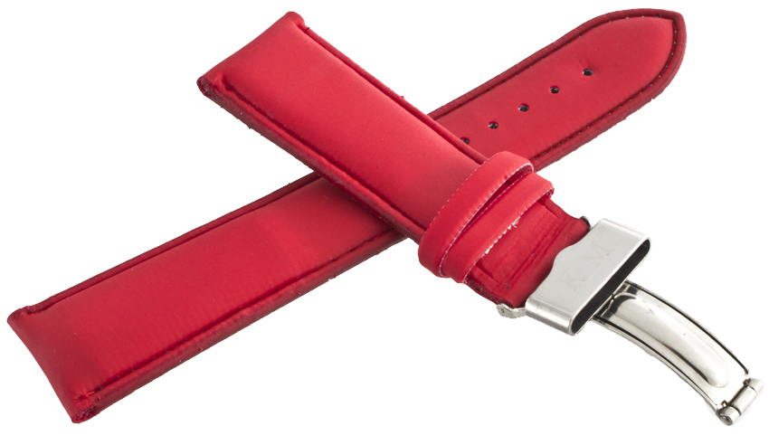 King Master 24mm Red Leather Silver-tone Buckle Watch Band Strap