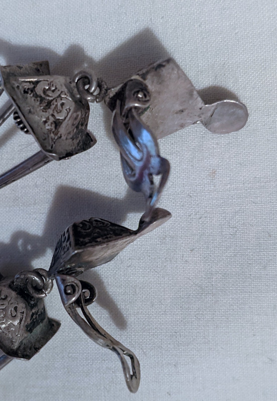 Vintage Artisan 3 D Lantern Dangle Earrings Clip-on Acid Tested For Silver