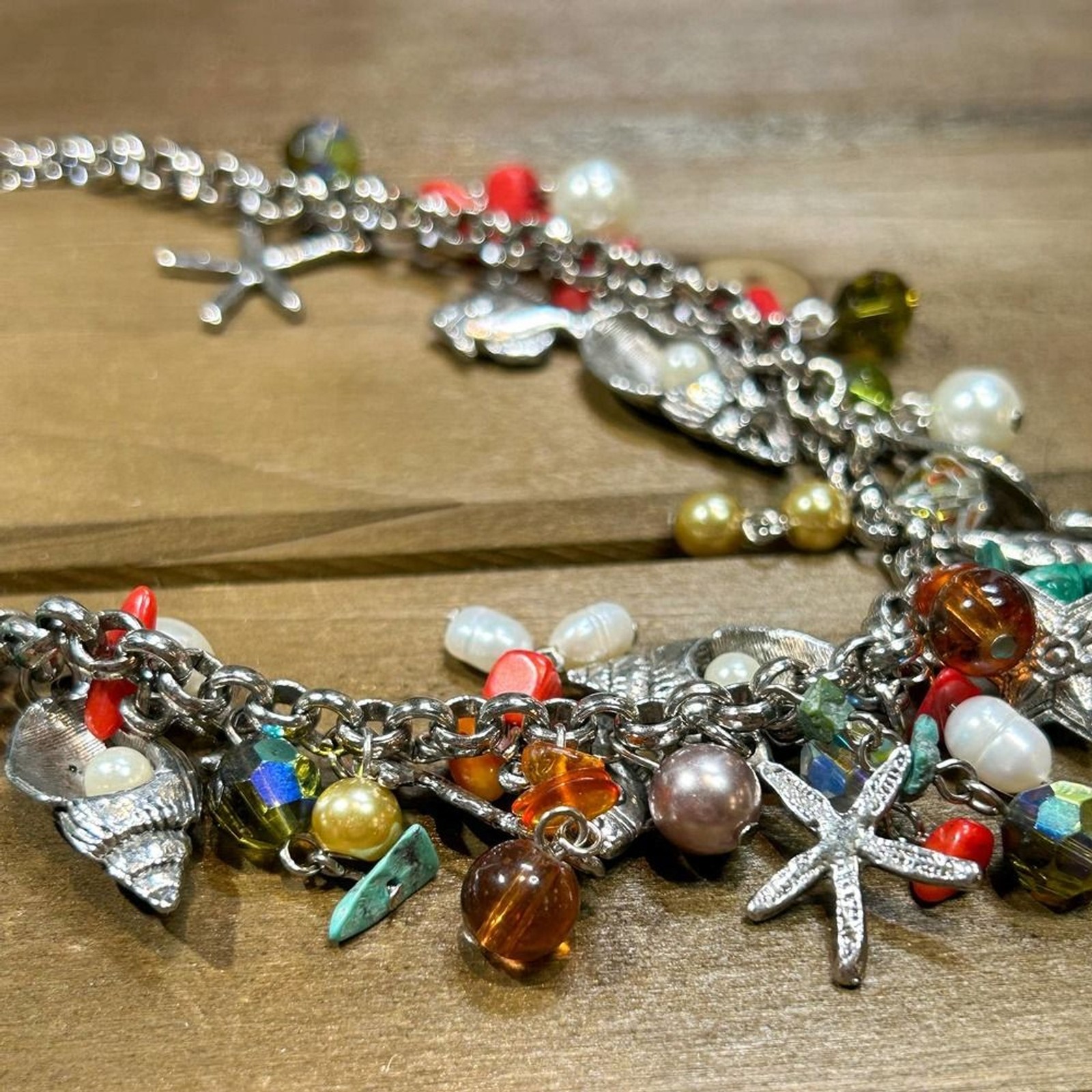Choker Length Charm Necklace Beach Ocean Nautical Themed 15″ Shell Fish Pearl