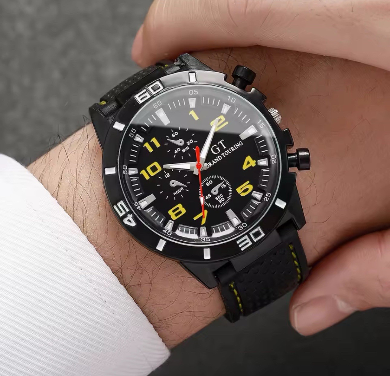 GT Grand Touring Men’s Quartz Chronograph Analog Watch Black Dial 44-47.9mm 3ATM