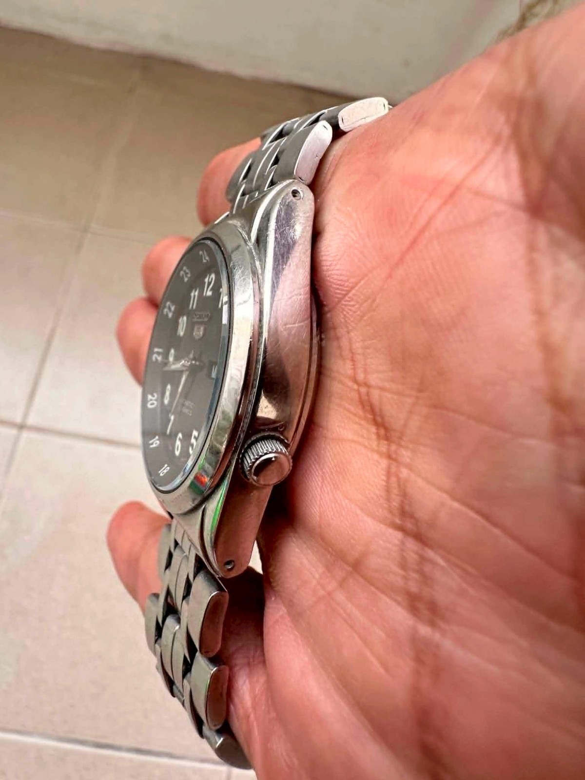 Vintage Seiko 5 Automatic SNK381K1 Military Black Dial Full Lume Numbers Watch