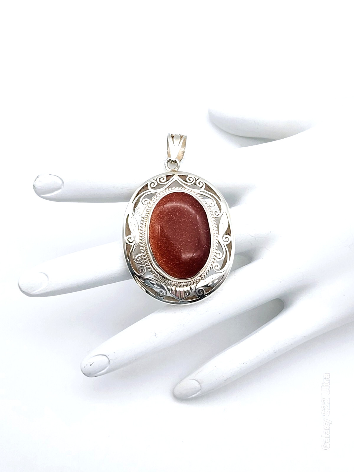 NEW GOLD/BROWN SANDSTONE 925 STERLING SILVER DETAILED SETTING JEWELRY PENDANT !!