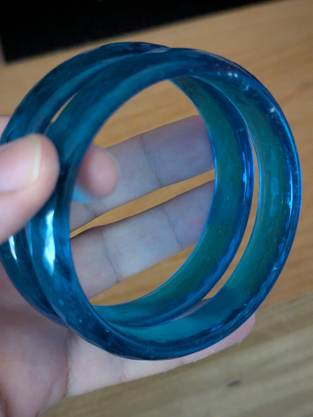 Blue Polished Hydroglass Topaz Bracelet Bangle 61mm (single one)
