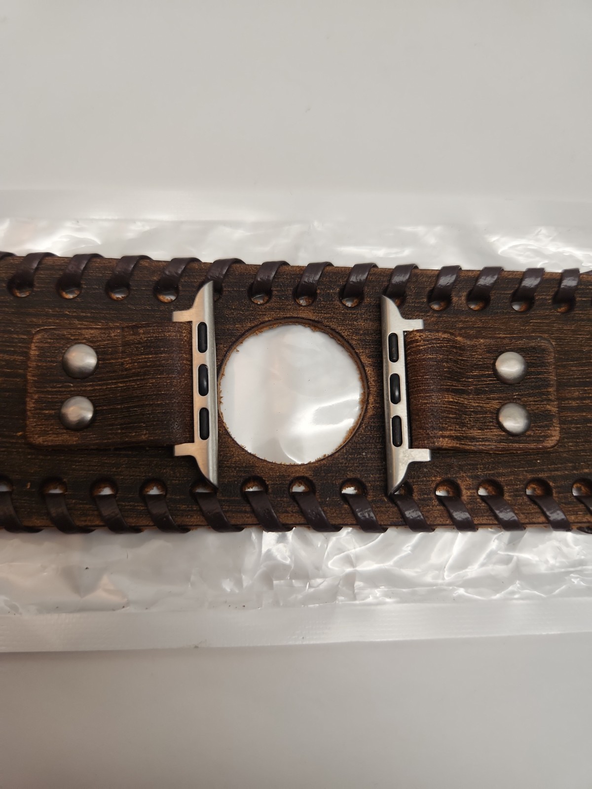 Wide Brown Leather Cuff Band Compatible with Apple Watch 38 40 41 42 44 45 49mm