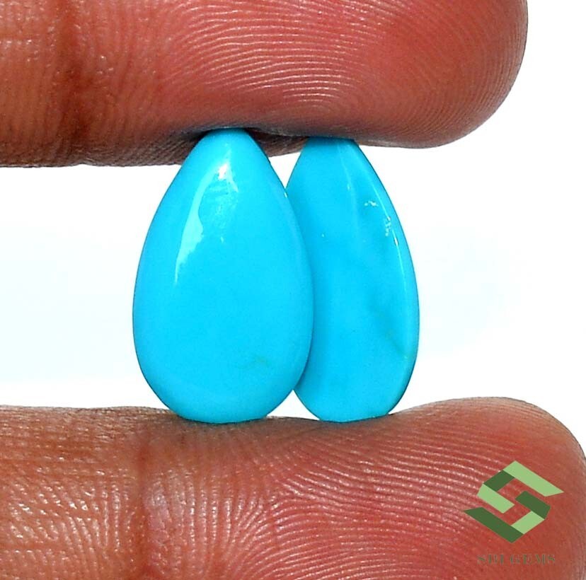 18×10 mm Natural Sleeping Beauty Turquoise Pear Cabochon Pair 7.16CTS Loose Gems