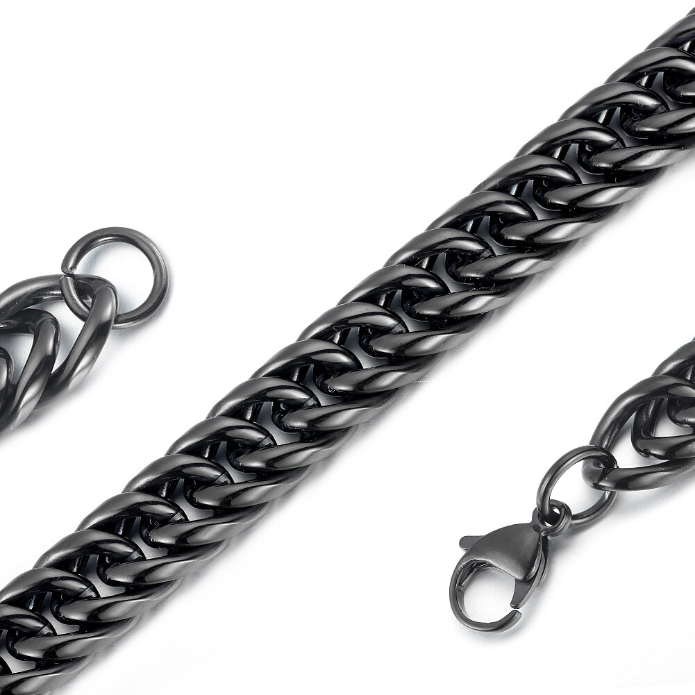 11mm/13mm Women Men’s Black Stainless Steel Cuban Link Chain Necklace 16-40inch