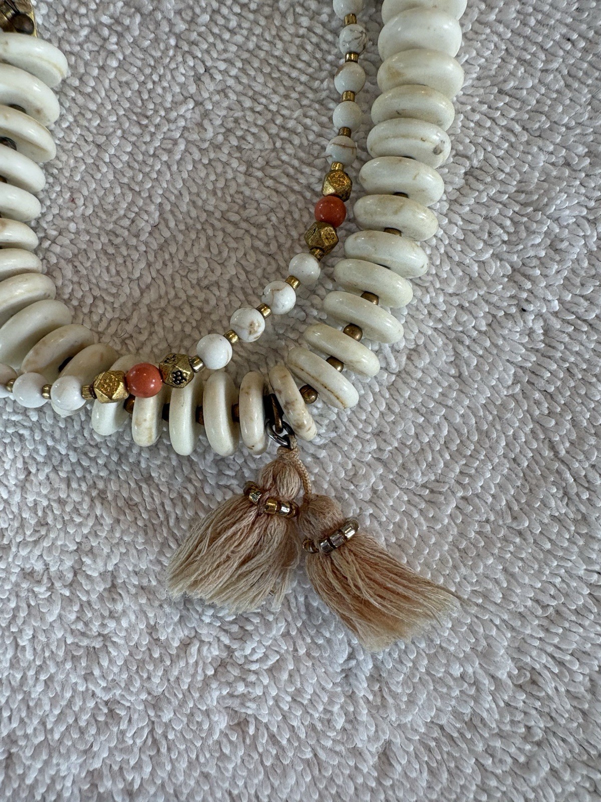 Chan Luu White Magnesite Mix Two Strand Tassel Pull Tie Bracelet Boho Coastal