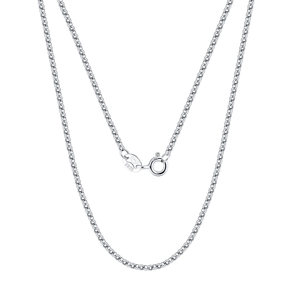 Runde Rolo Kette Halskette Anhänger Kompass Zirkon 925 Sterling Silber Dam/Herr