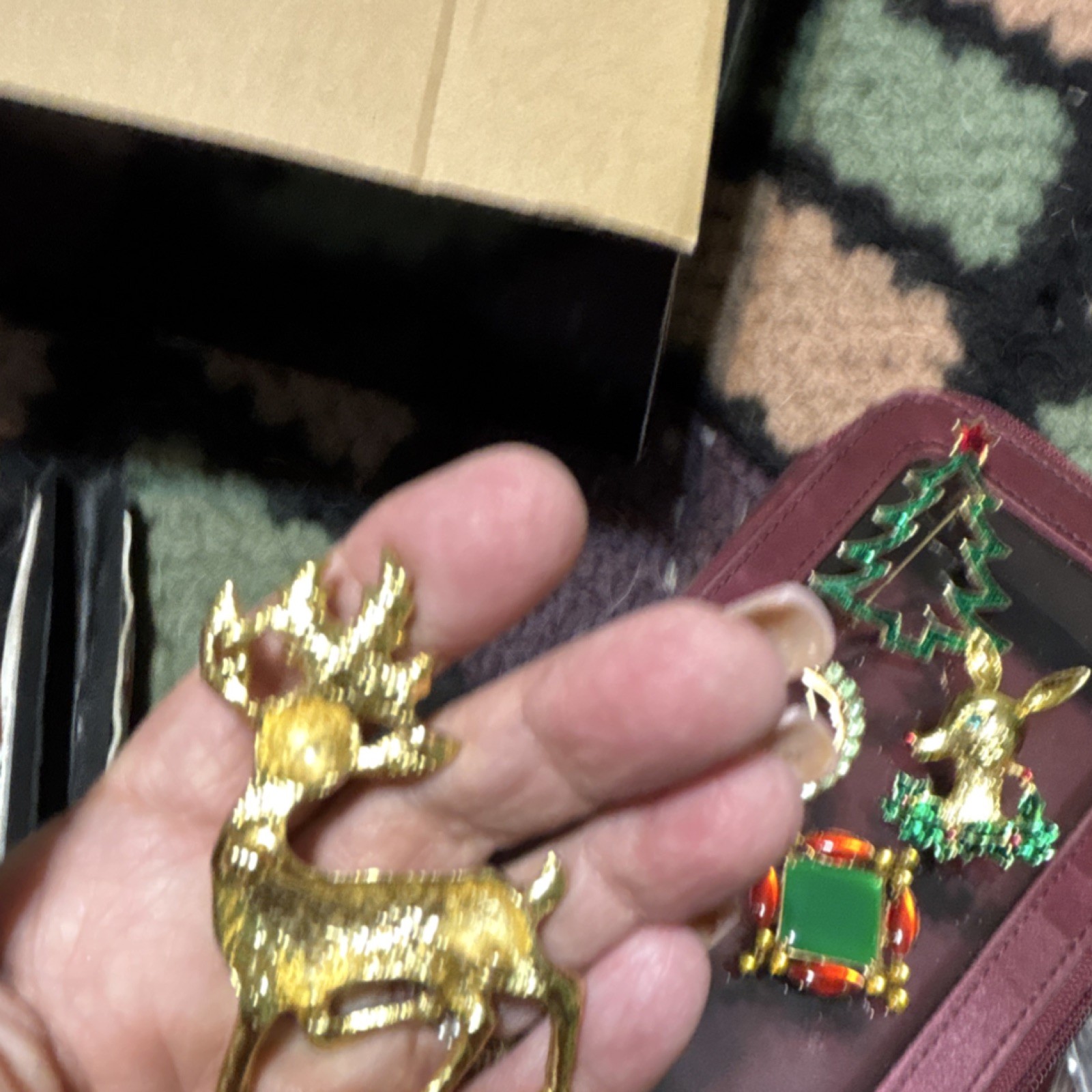 4pc Holiday Costume Brooch & Pin Mixed Lot Rhinestone Metal Tree Reindeer