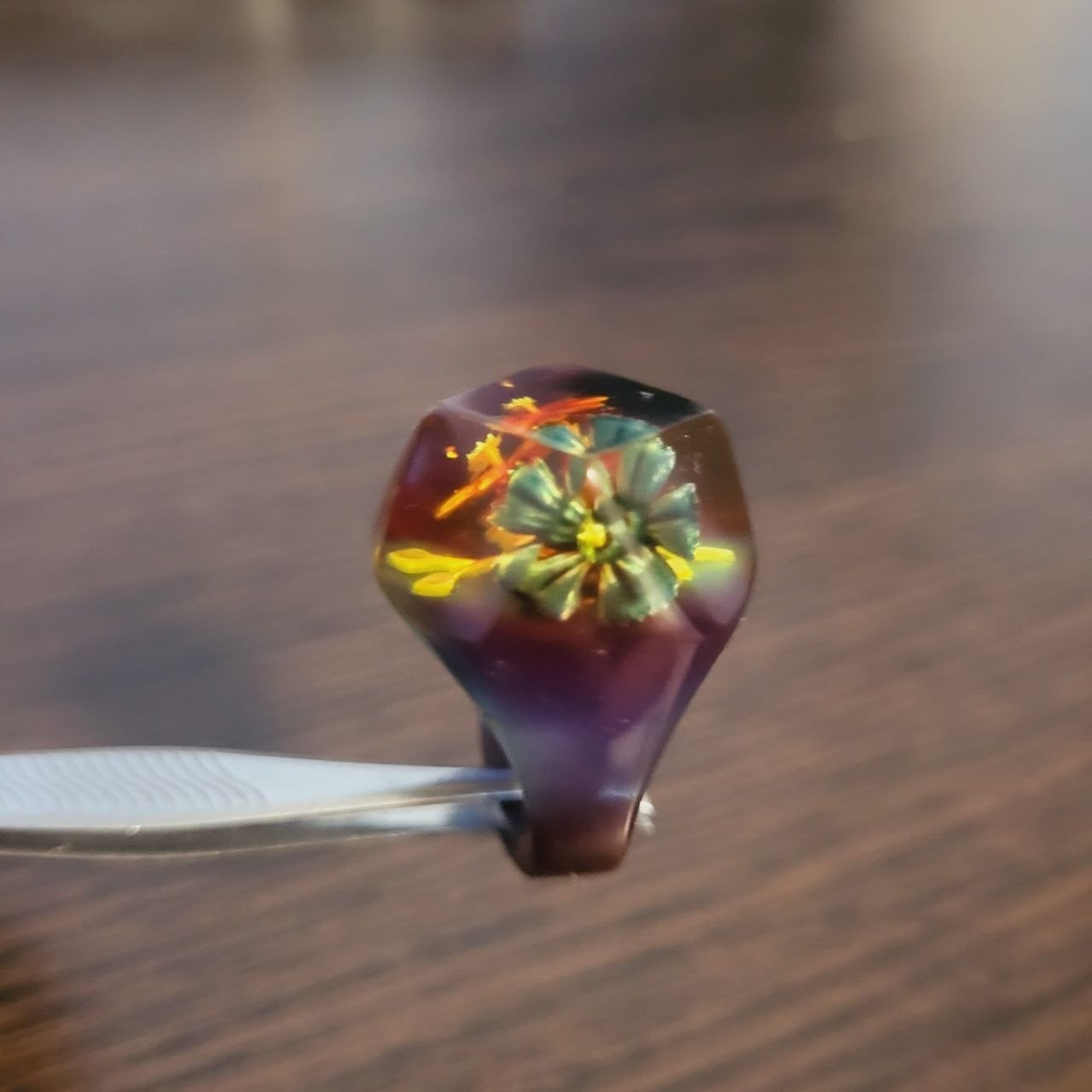 Vintage Plexiglass ITK Handmade Souvenir Prisoner Art Size 8 Summer Flower Ring