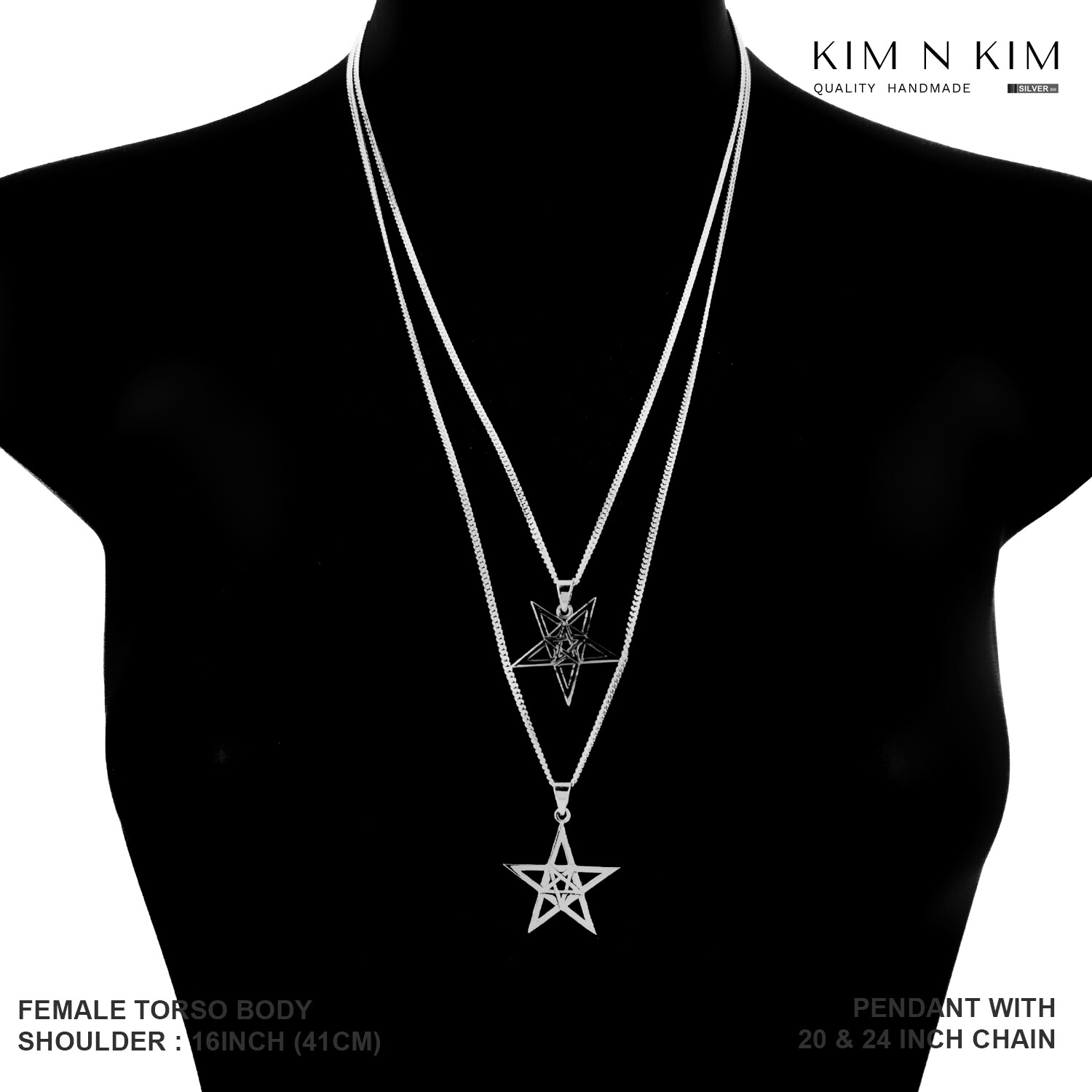925 Silver Double Pentagram Necklace with Custom Engraving – Handmade✔Solid 925
