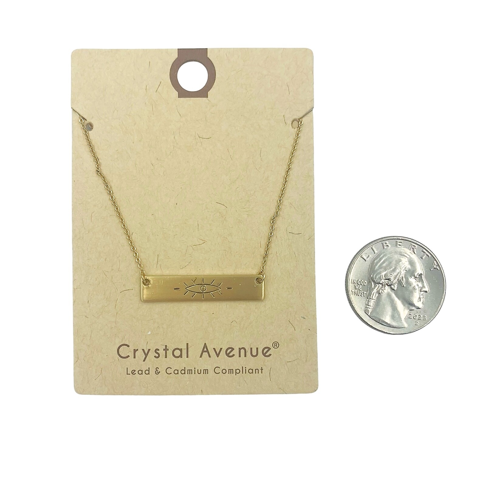 Evil Eye Small Bar Necklace in Matte Gold (1.18×0.27in) (18+1+1in)