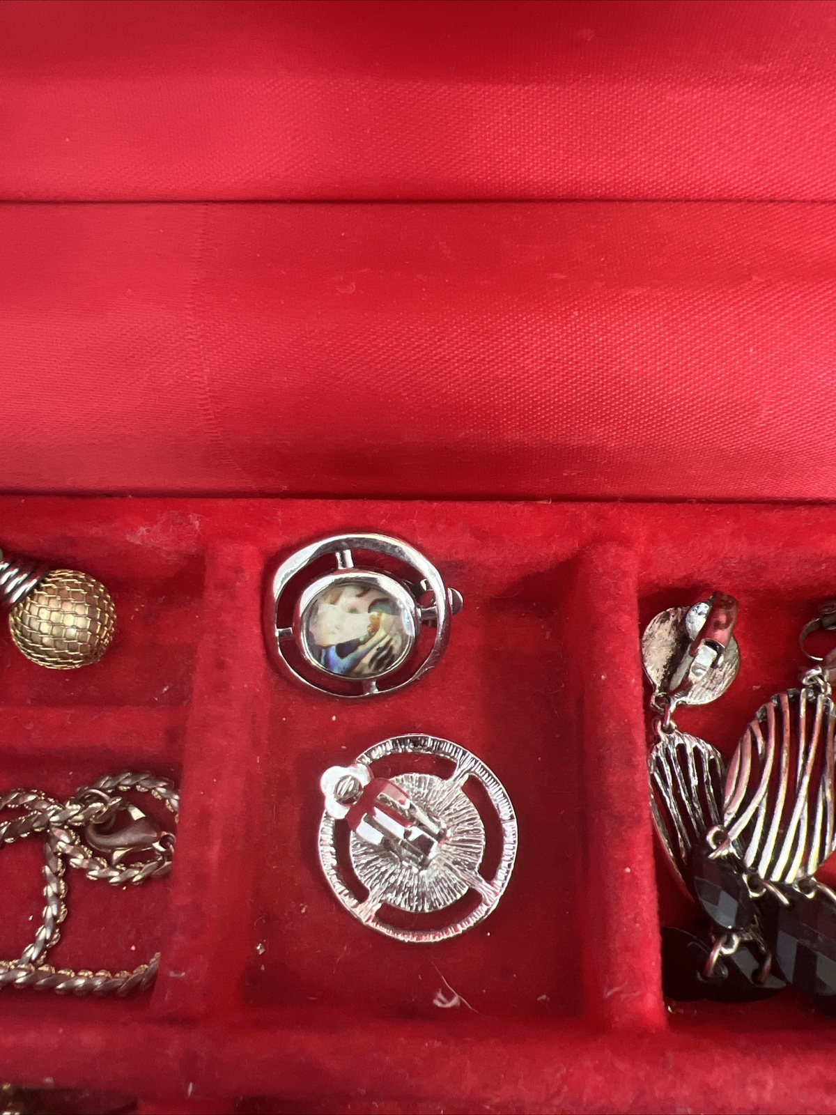 Jewerly Box and Lot of Costume Earrings Some Clip-on Some Pierced Some Single