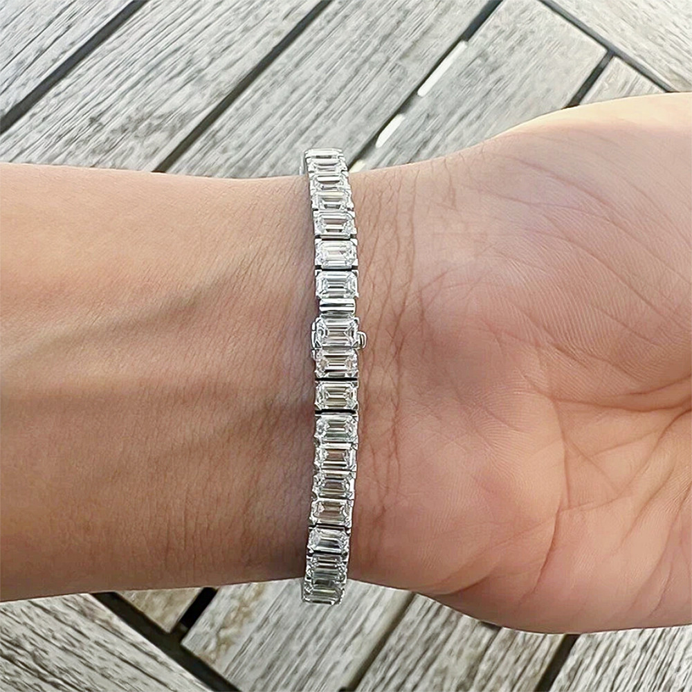 Lab Grown Diamond Tennis Bracelet 12Ct Emerald Cut 14k White Gold Unique Women