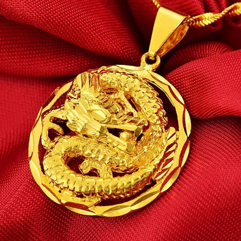 18K Gold Over Sterling Silver Dragon Pendant 18 20″ 24″ 30″ Chain Necklace D772