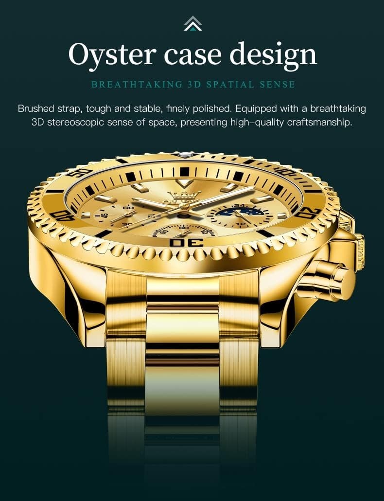 Men’s Fashion Luxury Waterproof Watch – Gold Big Face & Luminous Dial, 30m Depth
