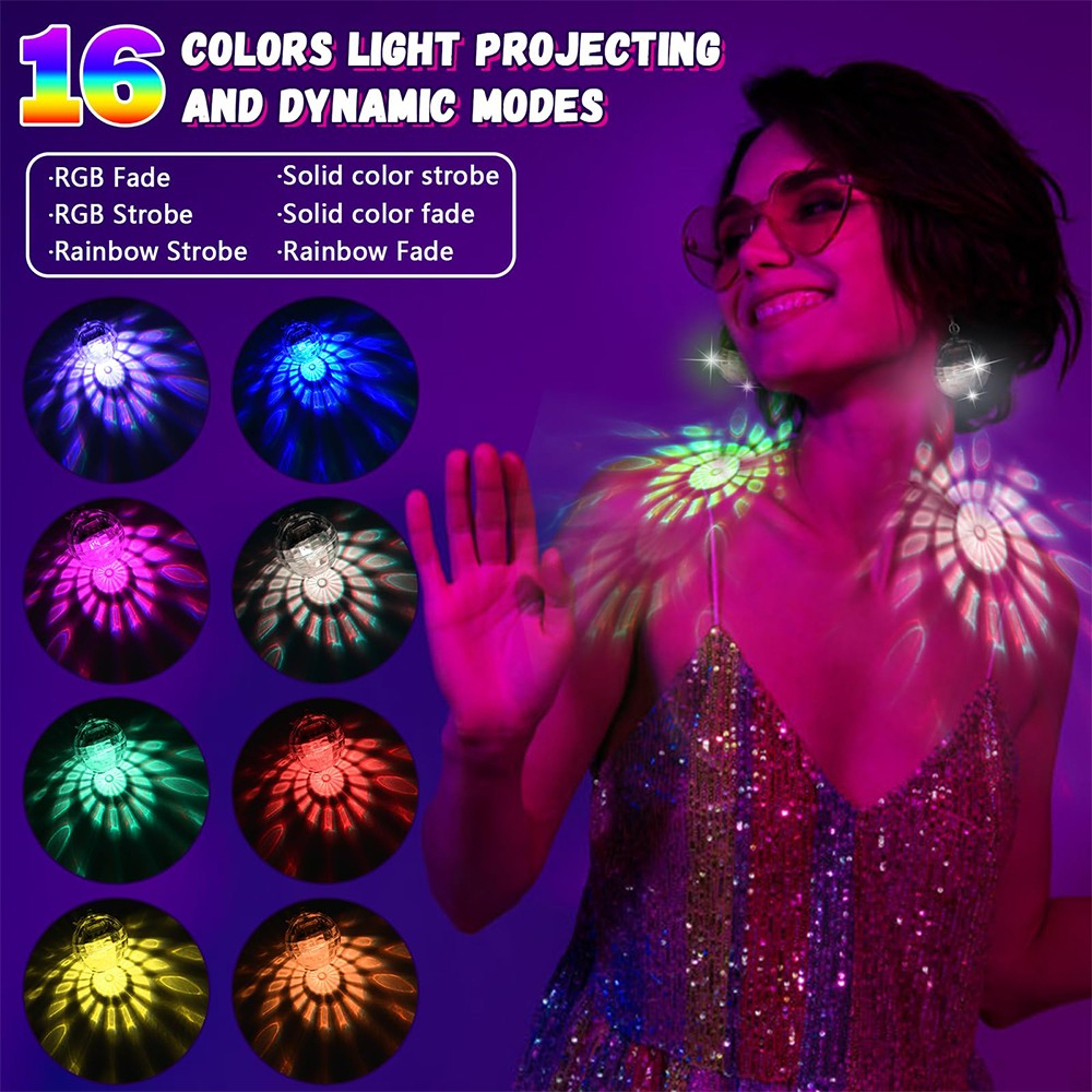 Disco Ball Earrings LED Rechargeable Women Light Up Party Gift 16 Lighting Modes