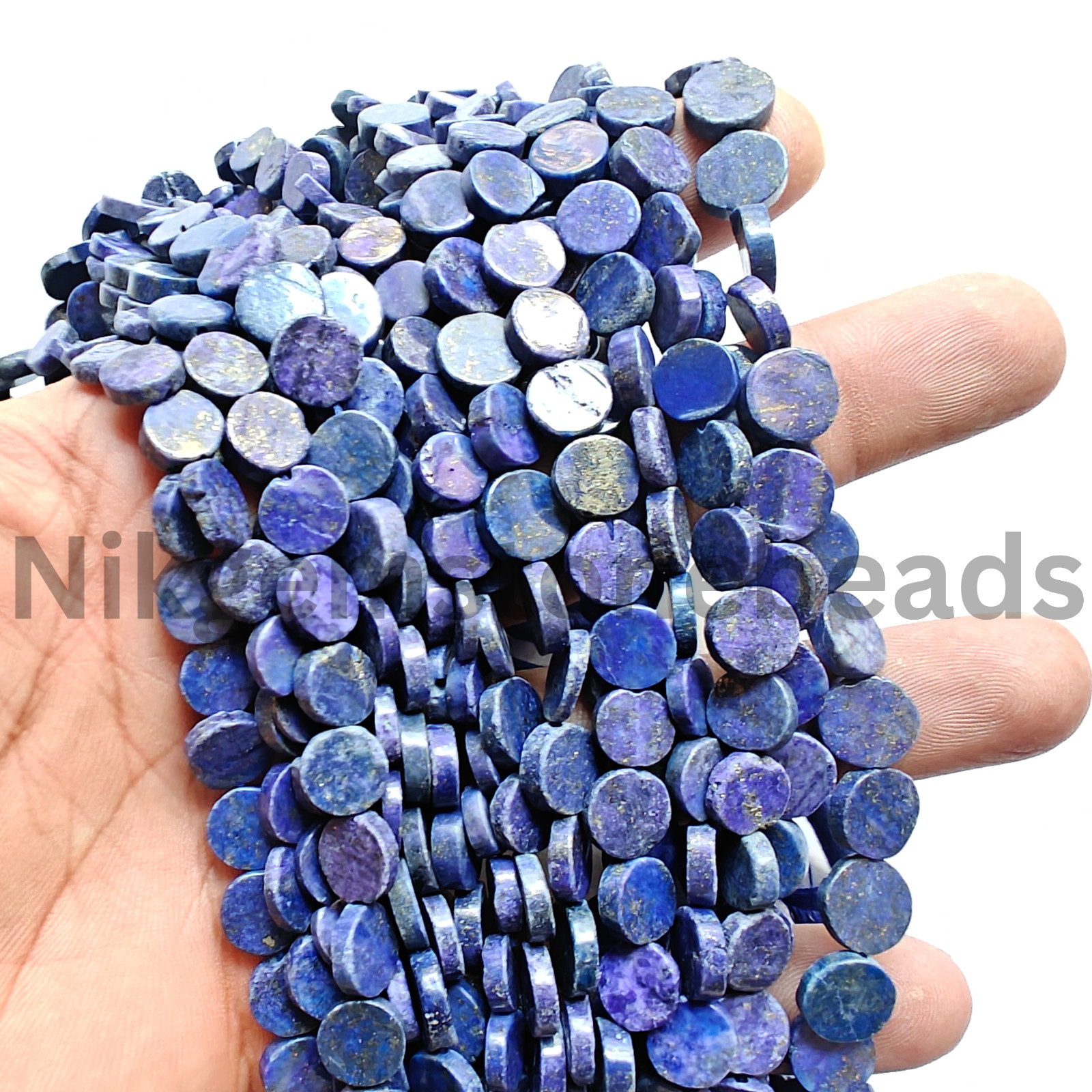 Natural Blue Lapis Lazuli Beads, Smooth & Plain Coin Cut Gems, 9.50-10.25 MM.