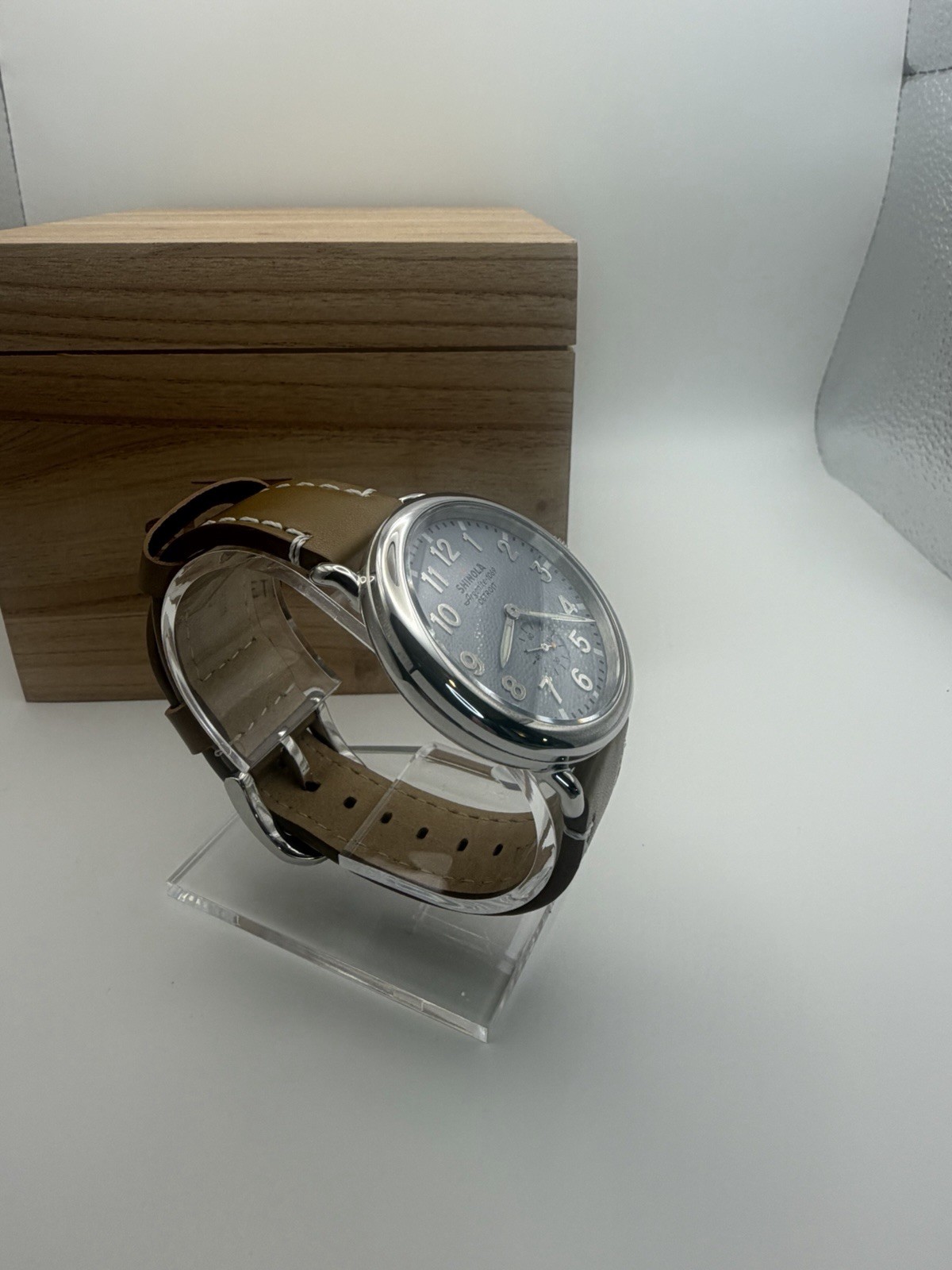 Shinola Argonite-1069 Quartz 41mm Slate Blue Dial Brown Leather Strap Watch Box