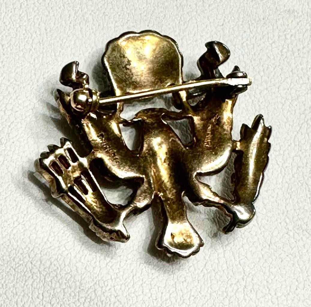 Vtg. Philippe Crown Trifari US Eagle Seal / Insignia Rhinestone Gold Tone Brooch