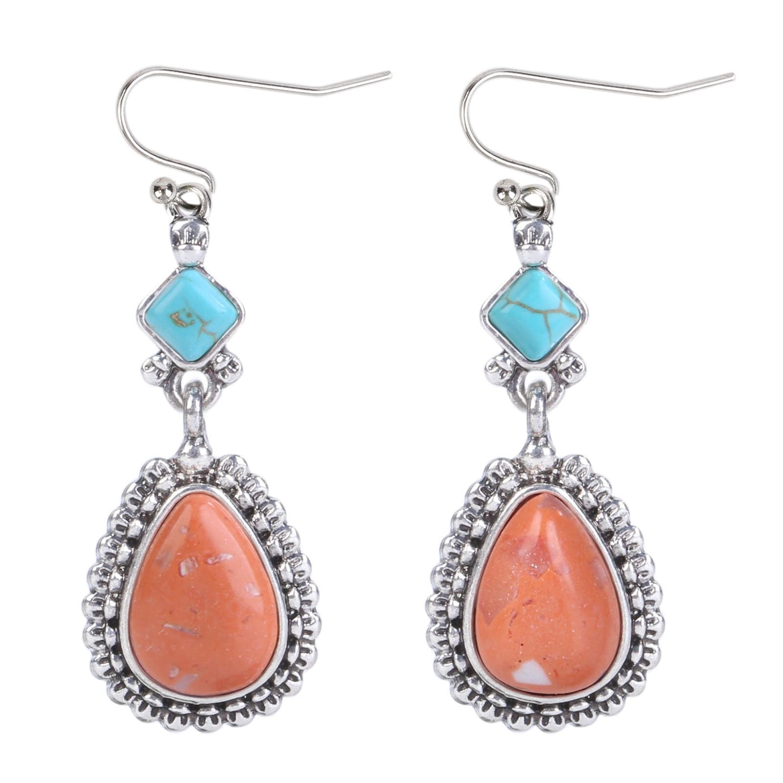 Colloca Orange Spiny Oyster Earrings for Women, Turquoise Orange Teardrop Earrin