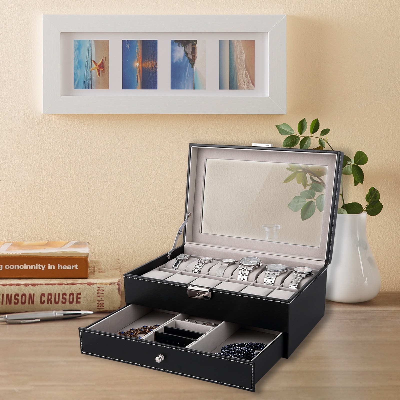 3/6/8/10/12/20/24 Slot PU Leather Watch Box Organizer Jewelry Display Storage