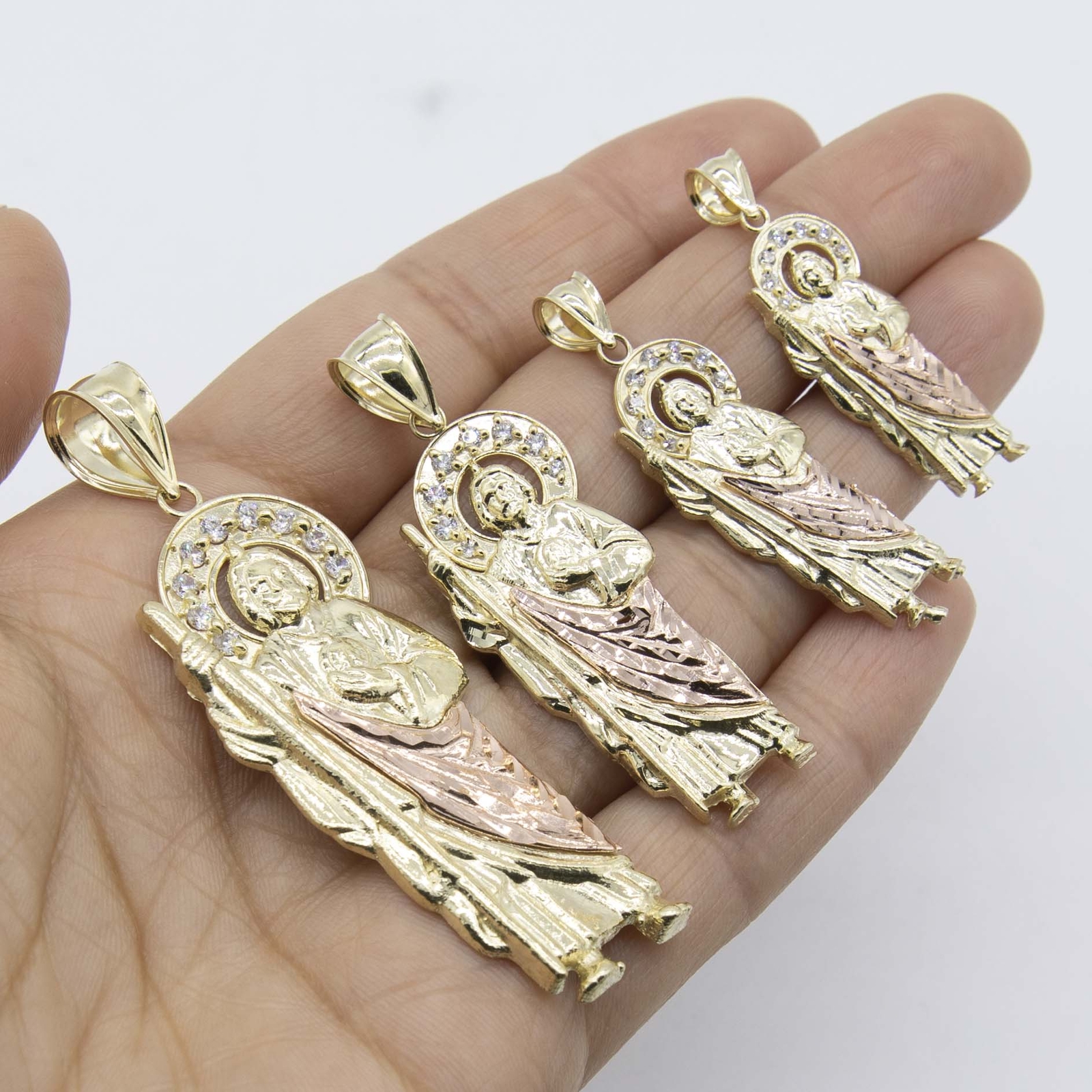 Diamond-Cut St. Jude Pendant Real 10K Yellow Rose Gold All Sizes