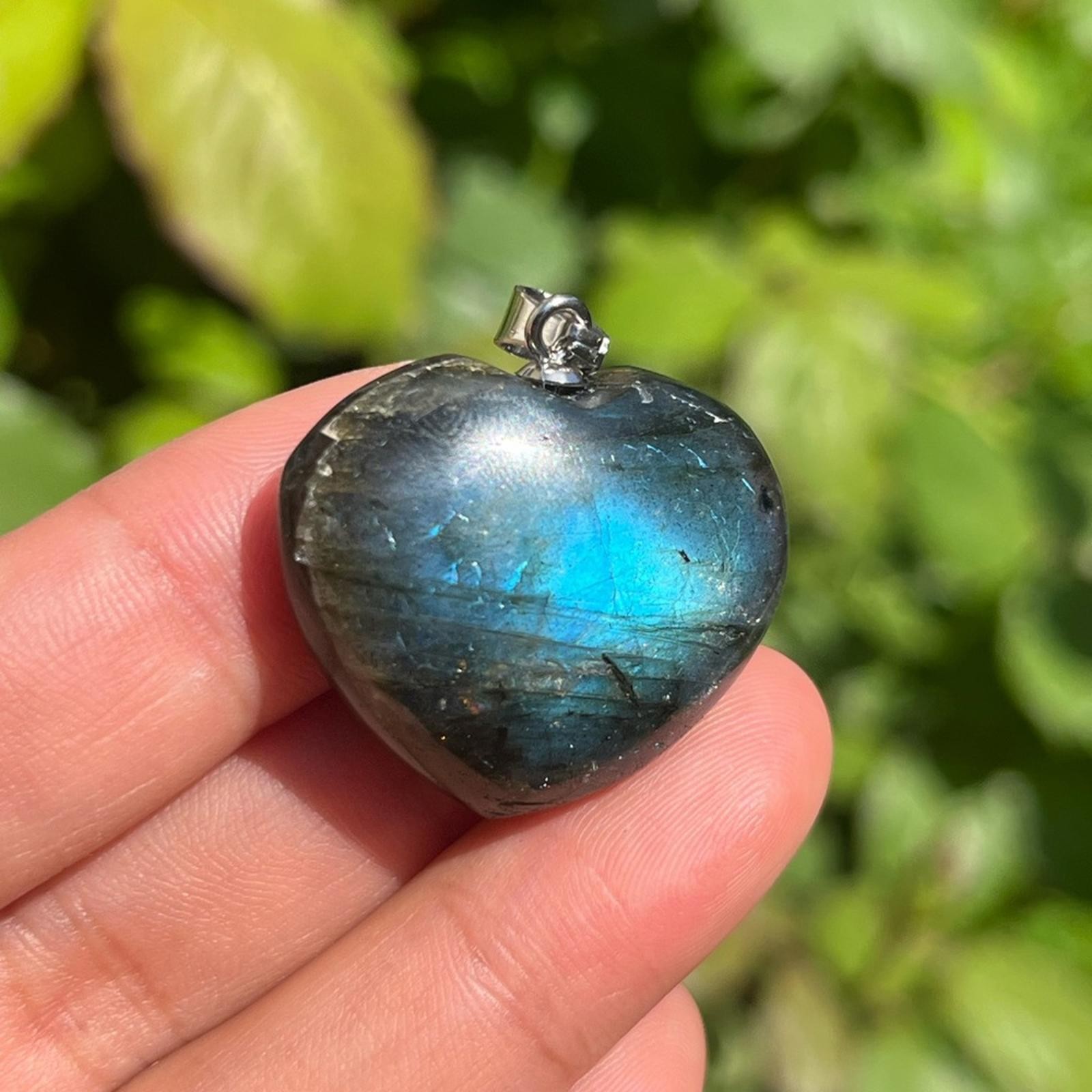 Stainless‎ steel double color flashy labradorite heart