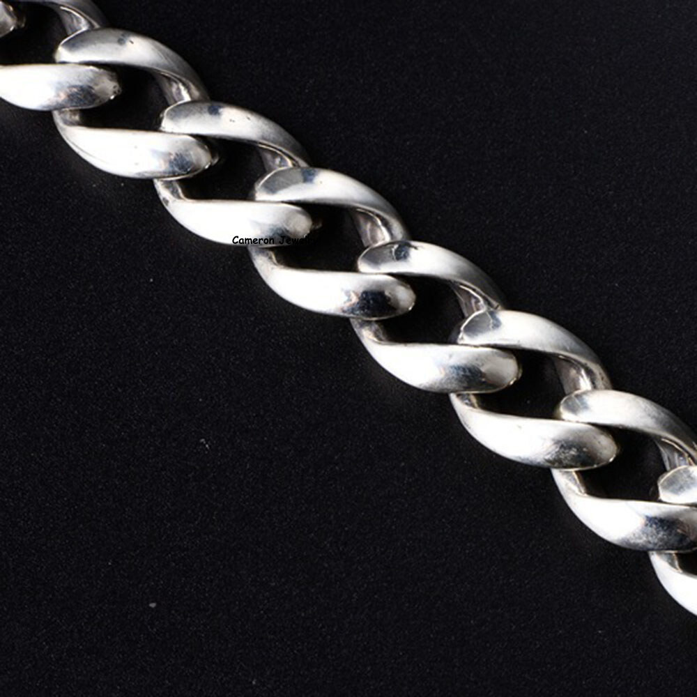 Pure S925 Sterling Silver Cuban Chain 13mm Curb Link Bracelet 72-73g 8.26in