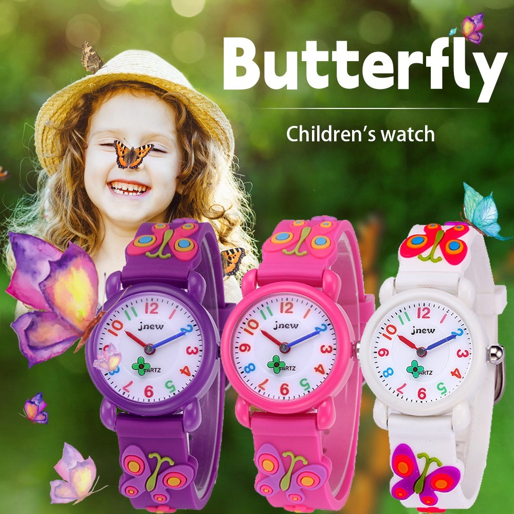 Kids Watches 3D Cartoon Butterfly with Silicone Band Boys and Girls